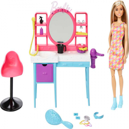 Barbie | Barbie Doll and Hair Salon Playset | Color-Change Hair