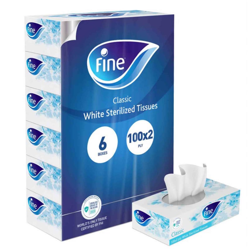 Fine Classic Facial Tissue 100 Sheet X 2 Ply, Pack of 6 Boxes. Sterilized for Germ Protection | Kitchen | Cleaning Supplies | Tissues & Toilet Papers