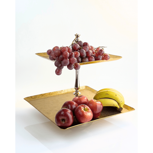 Vague Aluminium Square 2 Tier Stand with Stainless Steel Gold Finish 40 Cm
