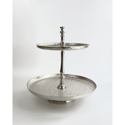 Vague Aluminium Round 2 Tier Stand with Stainless Steel Silver Finish 41 centimeter India
