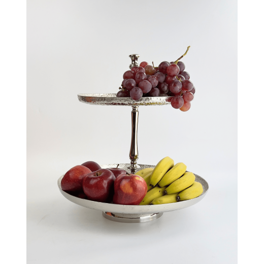 Vague Aluminium Round 2 Tier Stand with Stainless Steel Silver Finish 41 centimeter India