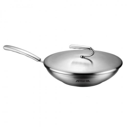 Arshia Elegant Stainless Steel Fry pan 24cm , Never rusts , Highly polished for lasting beauty , The aluminium base provides enhanced heat distribution
