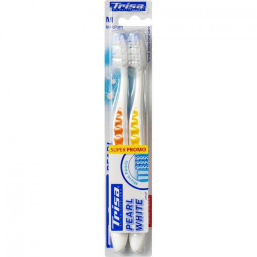 Trisa Pearl White Medium Hard Toothbrush 1 + 1pc